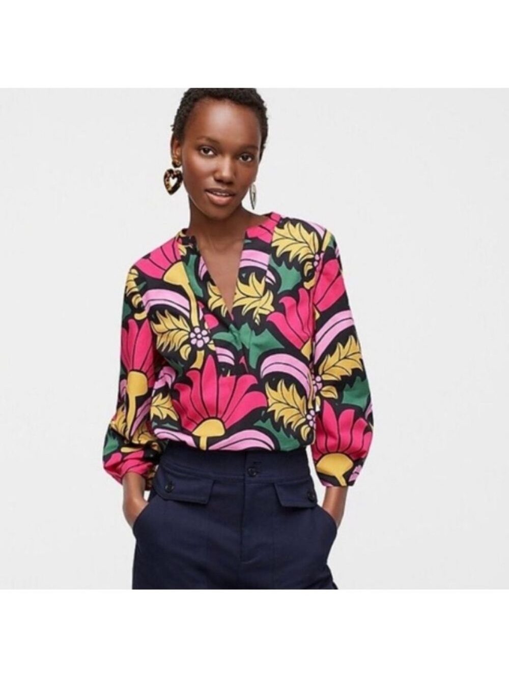 J. Crew Open V-neck cotton poplin top in Ratti® grandi fiori